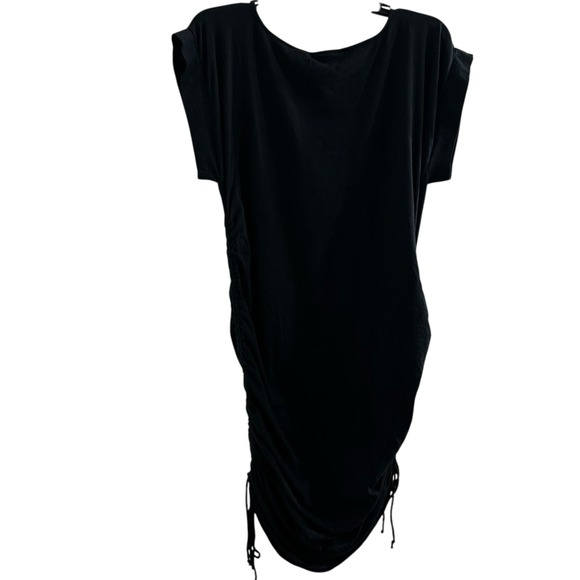 New York & Company Black Ruched Bodycon Dress Short Sleeve Stretch - Picture 2 of 9